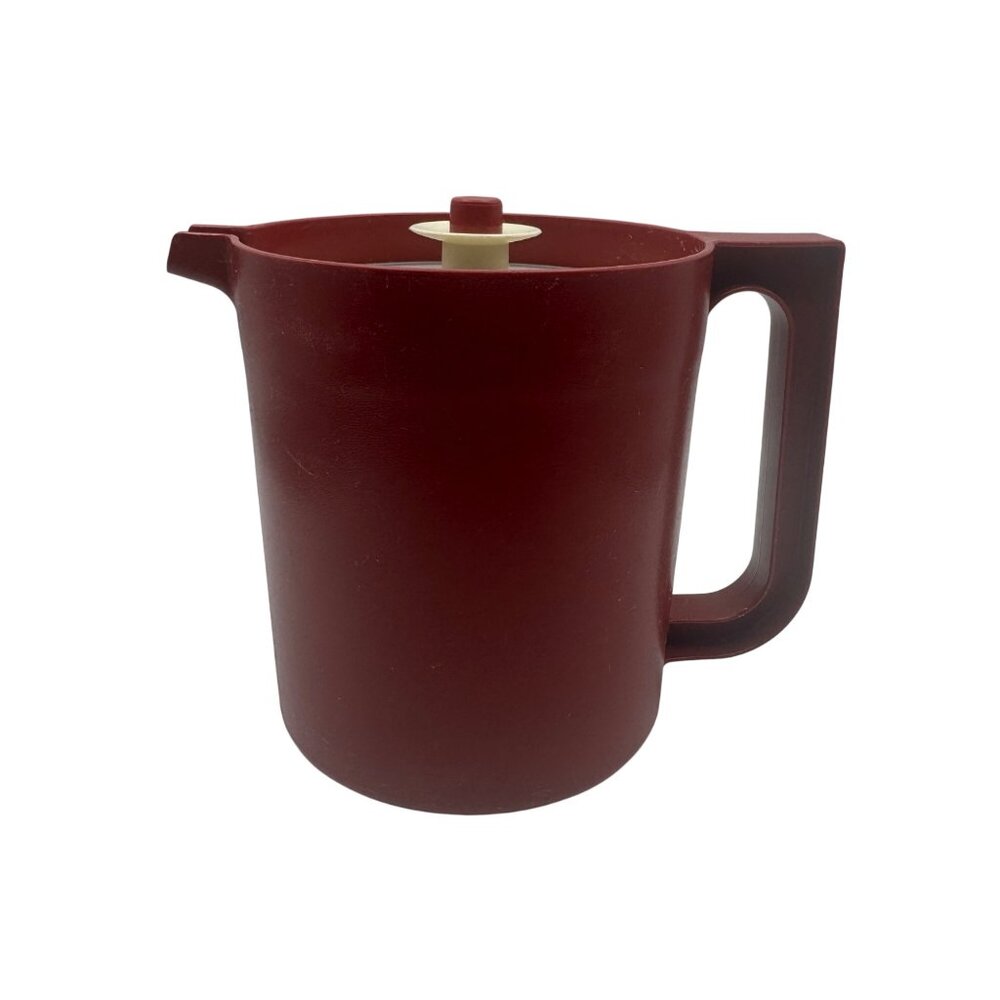 Vintage Tupperware Pitcher With Push Lid 1575-6 Red Burgundy USA Made